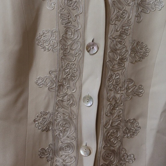 Dana Buchman 100% Silk Cream Ribbon Embroidered Skirt Suit 12/14 - Picture 11 of 16